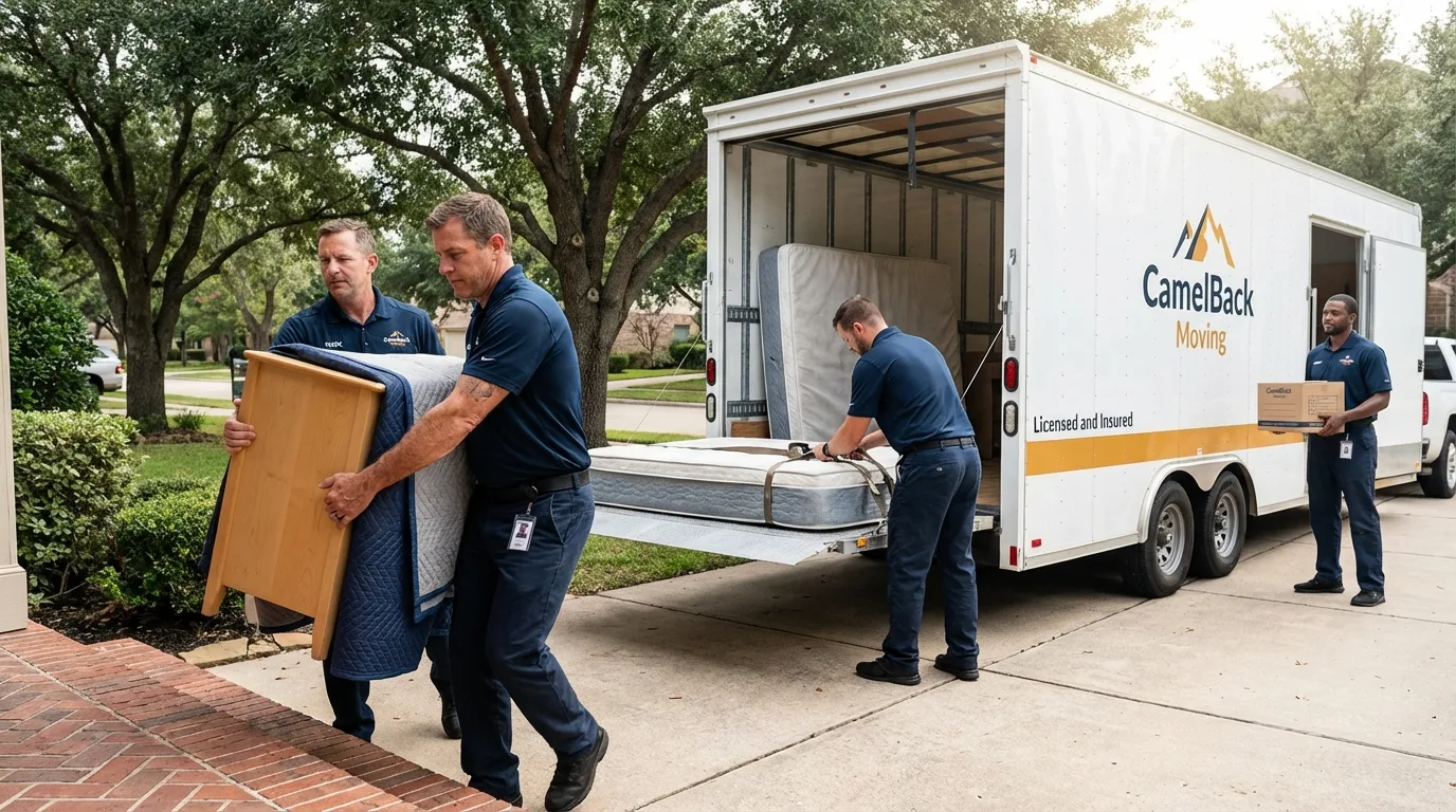 Crew loading residential truck for cross-state move from Wilton, IA