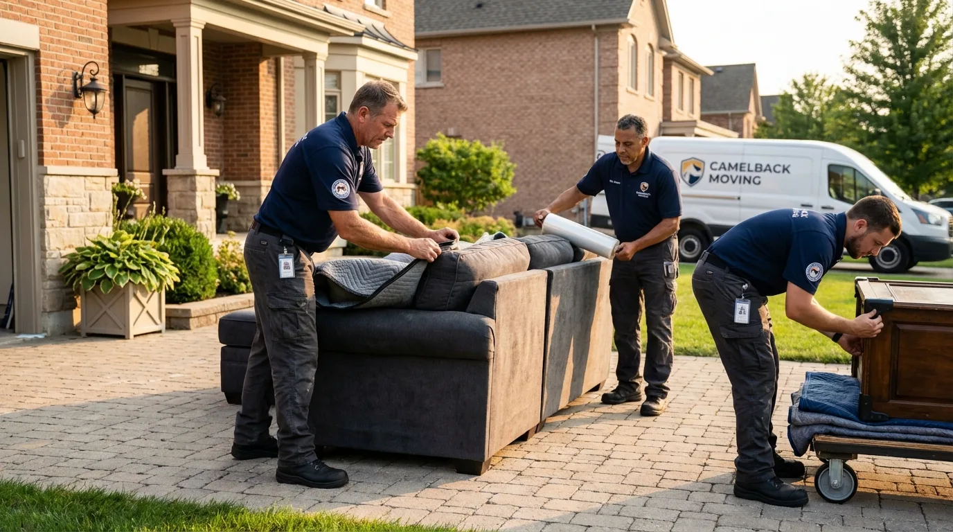 Large estate moving crew wrapping furniture in Wilton, IA
