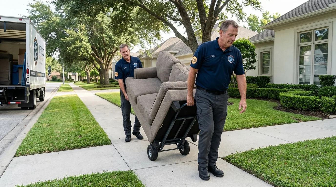 Local residential moving crew loading furniture in Wilton, IA