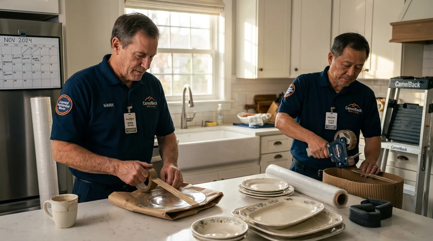 Professional crew packing kitchen dishware in Wilton, IA